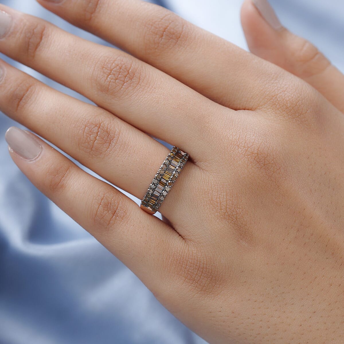 Red Diamond Band Ring in Rhodium & Vermeil Rose Gold Over Sterling Silver 1.00 ctw image number 2