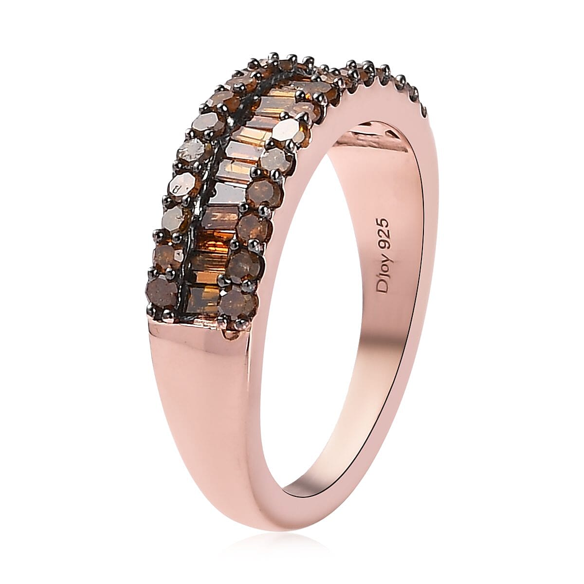 Red Diamond Band Ring in Rhodium & Vermeil Rose Gold Over Sterling Silver 1.00 ctw image number 3