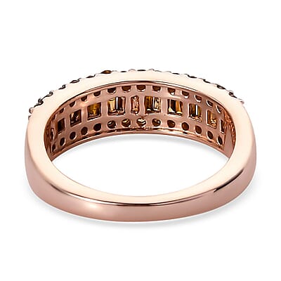 Red Diamond Band Ring in Rhodium & Vermeil Rose Gold Over Sterling Silver (Size 10.0) 1.00 ctw