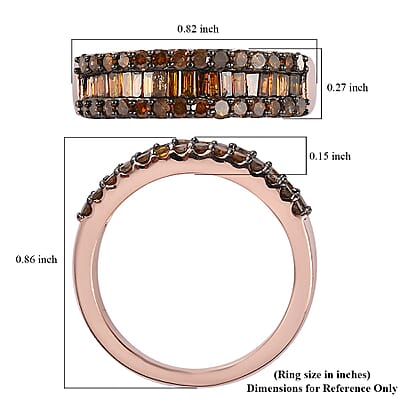 Red Diamond Band Ring in Rhodium & Vermeil Rose Gold Over Sterling Silver (Size 10.0) 1.00 ctw