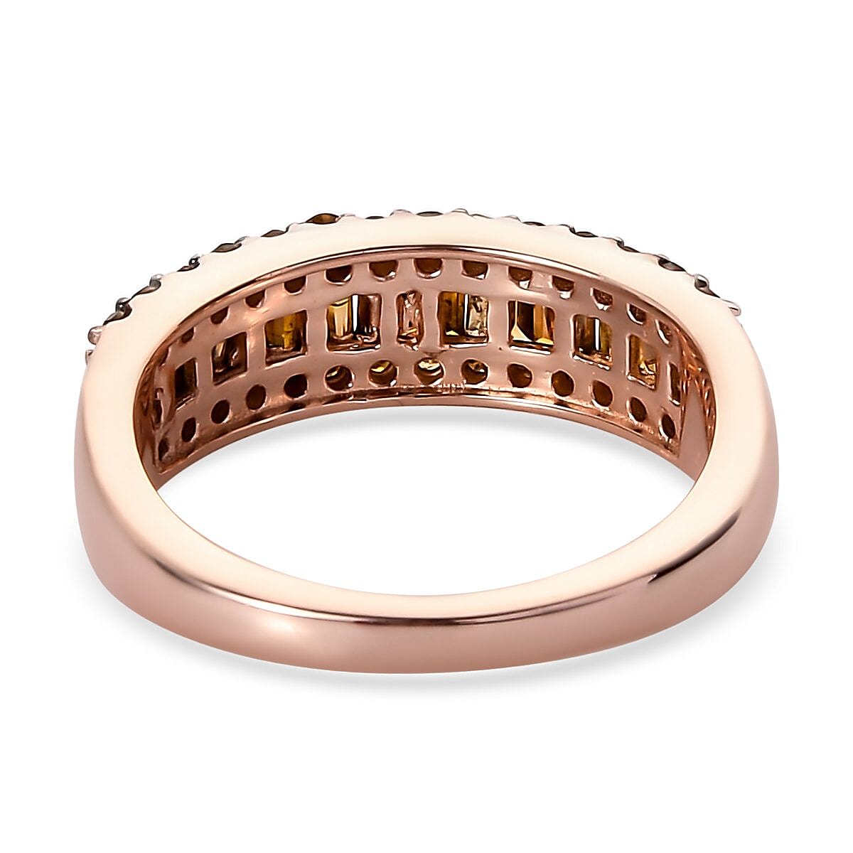 Red Diamond Band Ring in Rhodium & Vermeil Rose Gold Over Sterling Silver (Size 6.0) 1.00 ctw
