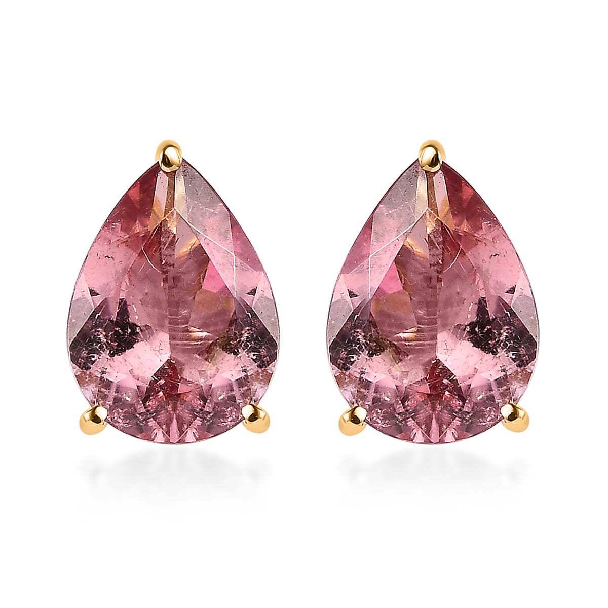 Luxoro 10K Yellow Gold AA Morro Redondo Pink Tourmaline Solitaire Stud Earrings 2.00 ctw