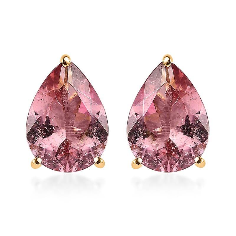 Luxoro 10K Yellow Gold AA Morro Redondo Pink Tourmaline Solitaire Stud Earrings 2.00 ctw