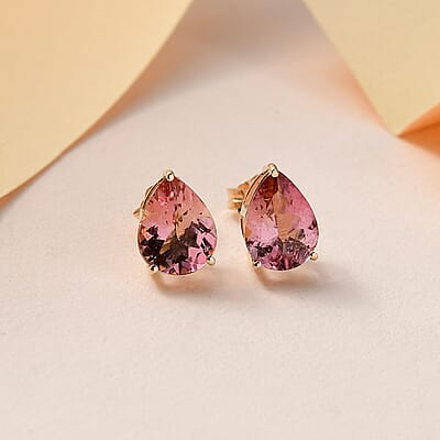 Luxoro 10K Yellow Gold AA Morro Redondo Pink Tourmaline Solitaire Stud Earrings 2.00 ctw