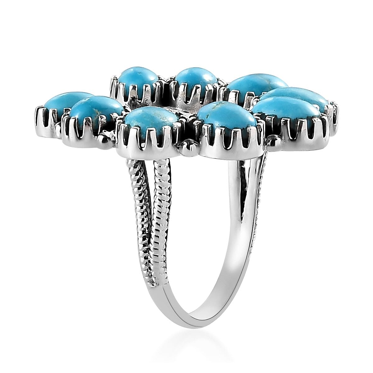 Artisan Crafted American Natural Blue Ridge Turquoise Horseshoe Ring in Sterling Silver 7.10 ctw image number 3