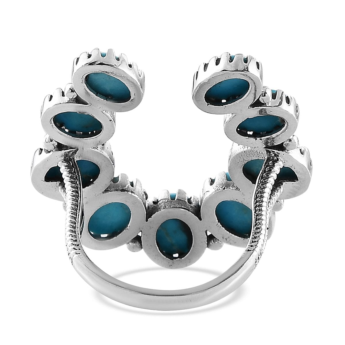 Artisan Crafted American Natural Blue Ridge Turquoise Horseshoe Ring in Sterling Silver 7.10 ctw image number 4