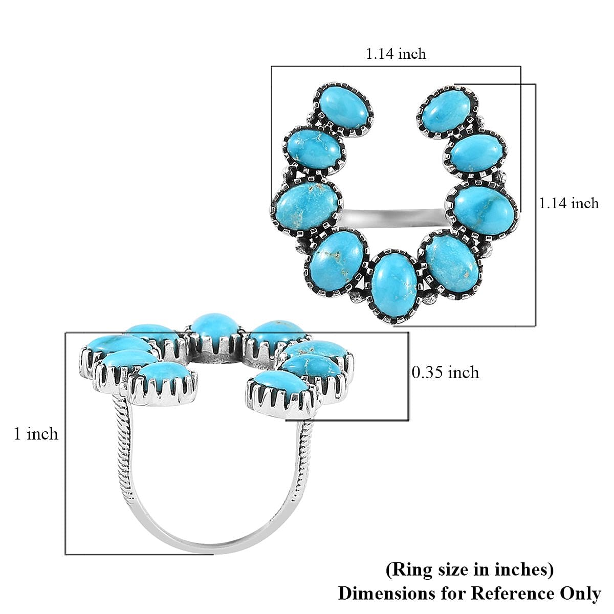 Artisan Crafted American Natural Blue Ridge Turquoise Horseshoe Ring in Sterling Silver 7.10 ctw image number 5