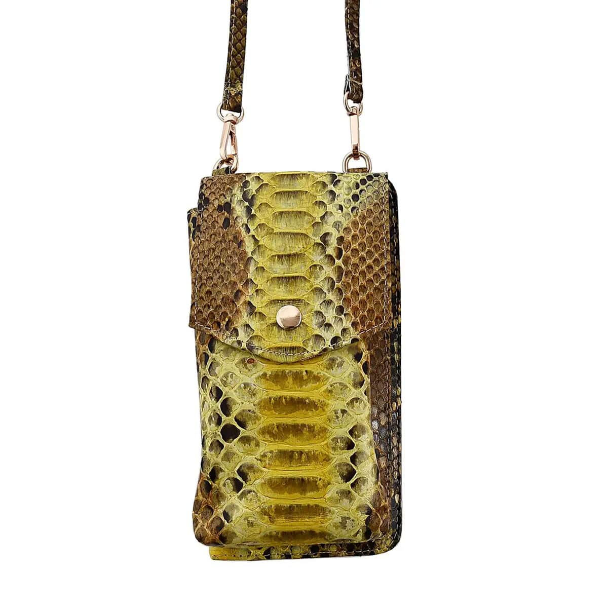 The Grand Pelle Handcrafted Genuine Python Leather Yellow Color Crossbody Wallet (4"x8"x2.20") image number 0