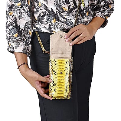 The Grand Pelle Handcrafted Genuine Python Leather Yellow Color Crossbody Wallet