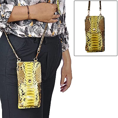 The Grand Pelle Handcrafted Genuine Python Leather Yellow Color Crossbody Wallet