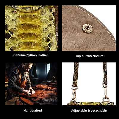 The Grand Pelle Handcrafted Genuine Python Leather Yellow Color Crossbody Wallet