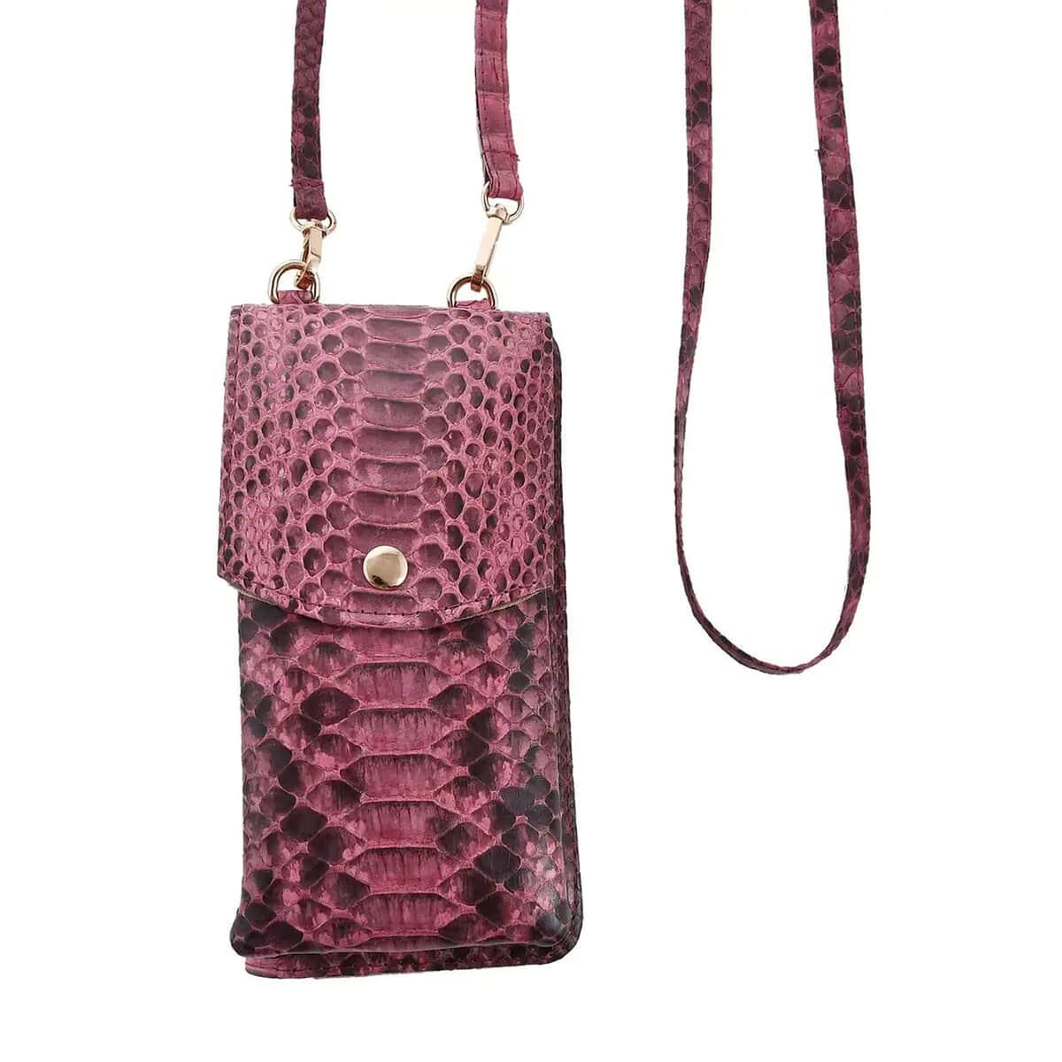 Doorbuster The Grand Pelle Handcrafted Genuine Python Leather Pink Color Crossbody Wallet image number 0