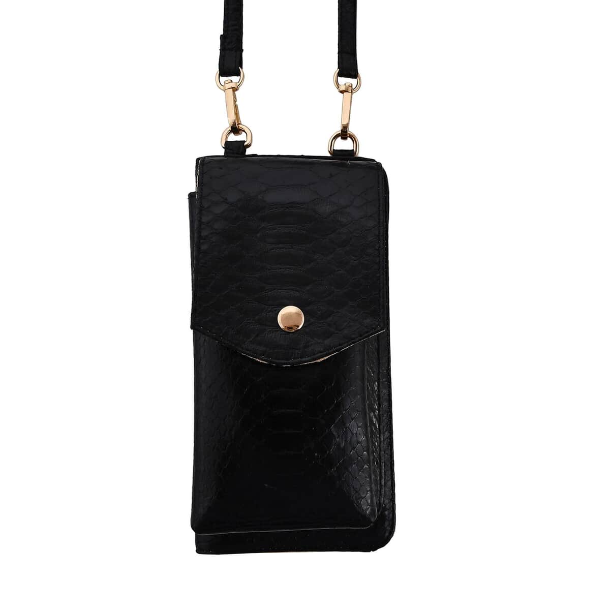 The Grand Pelle Handcrafted Genuine Python Leather Black Color Crossbody Wallet image number 0