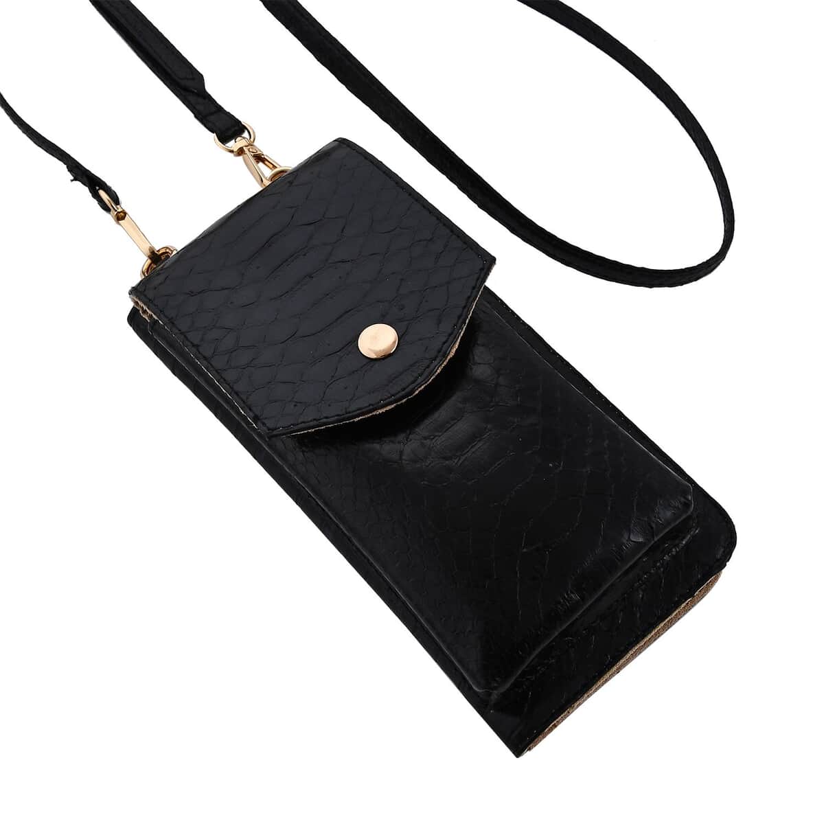 The Grand Pelle Handcrafted Genuine Python Leather Black Color Crossbody Wallet image number 4