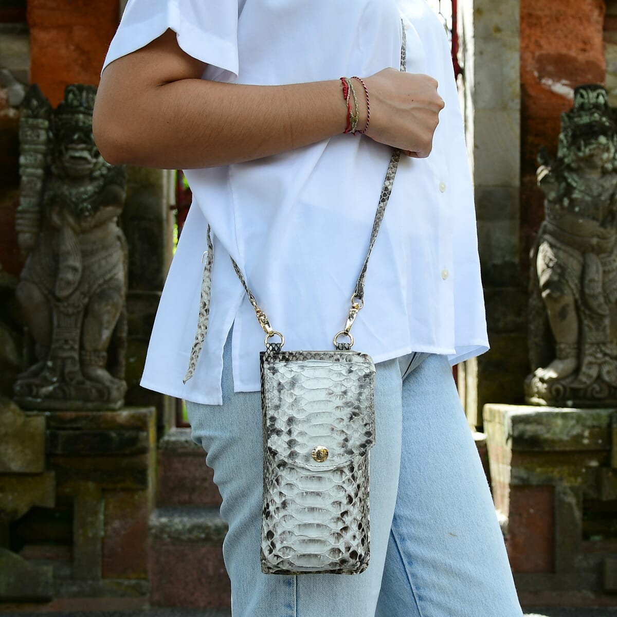 The Grand Pelle Handcrafted Genuine Python Leather Nature Color Crossbody Wallet image number 1