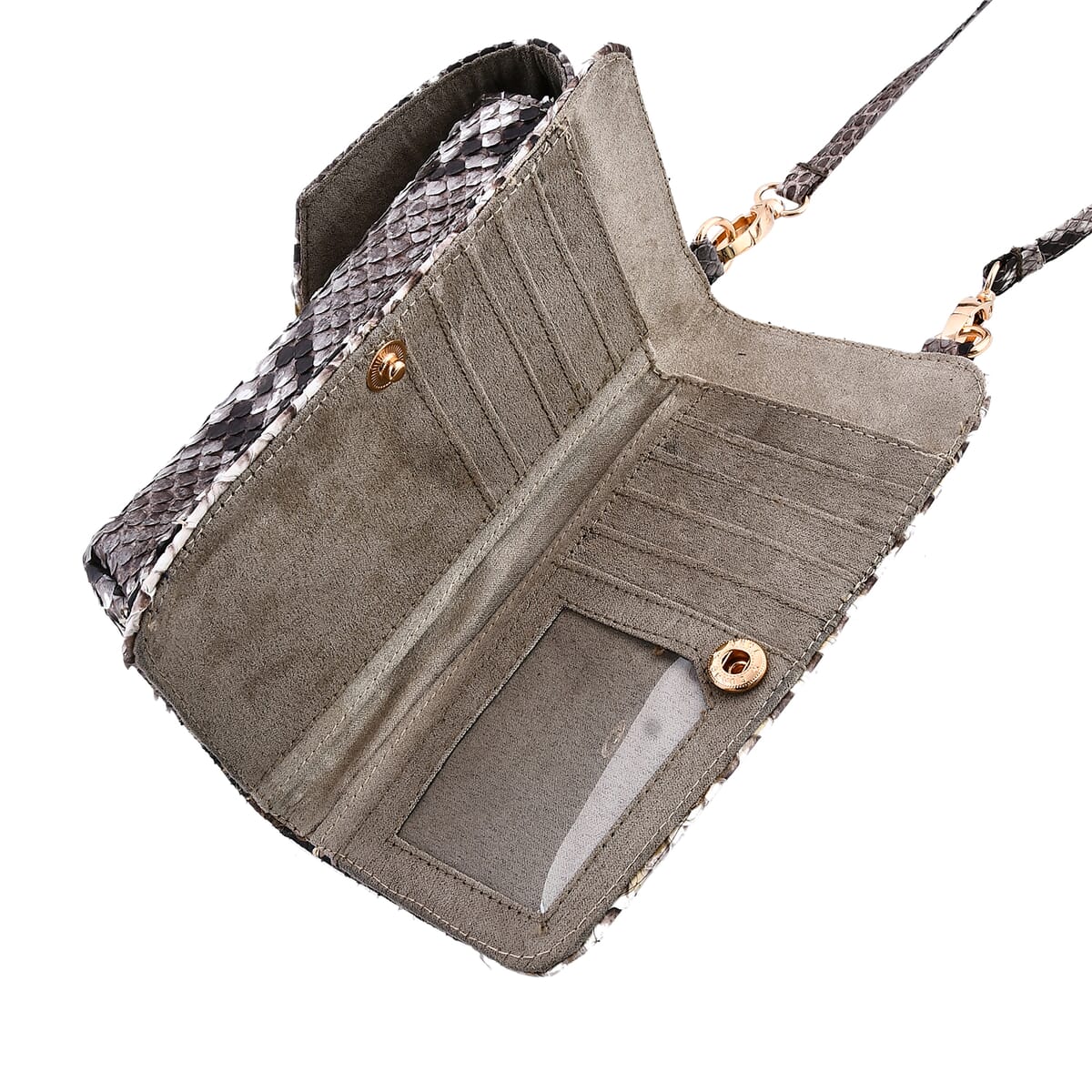 The Grand Pelle Handcrafted Genuine Python Leather Nature Color Crossbody Wallet image number 6
