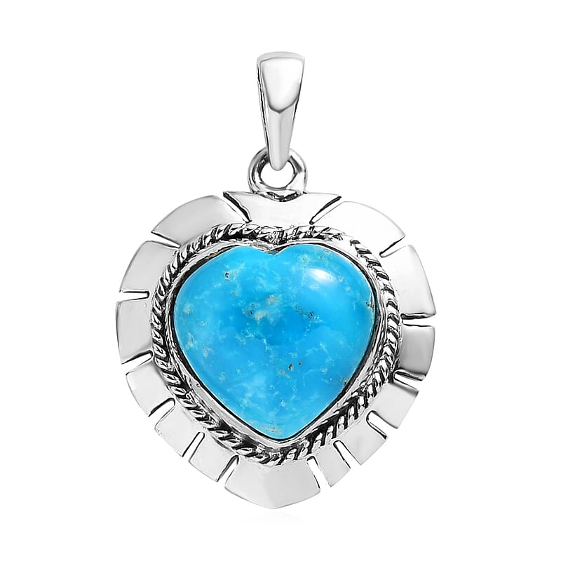 Artisan Crafted Blue Ridge Turquoise Heart Pendant in Sterling Silver 8.25 ctw