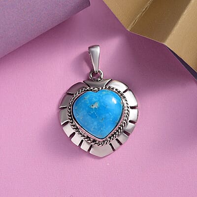 Artisan Crafted Blue Ridge Turquoise Heart Pendant in Sterling Silver 8.25 ctw