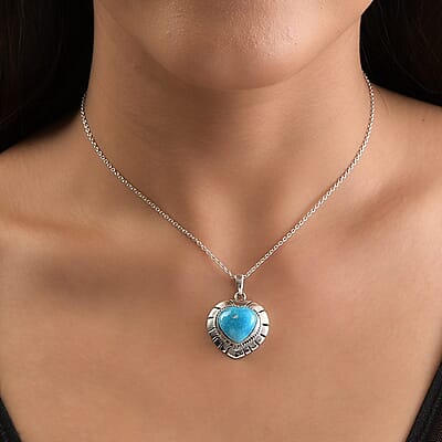 Artisan Crafted Blue Ridge Turquoise Heart Pendant in Sterling Silver 8.25 ctw