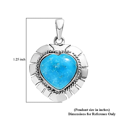 Artisan Crafted Blue Ridge Turquoise Heart Pendant in Sterling Silver 8.25 ctw