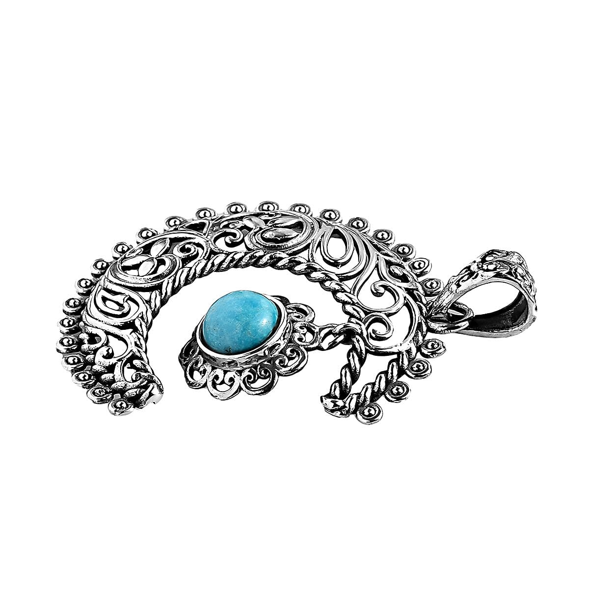 Artisan Crafted Blue Ridge Turquoise Crescent Moon Pendant in Sterling Silver 1.50 ctw image number 3