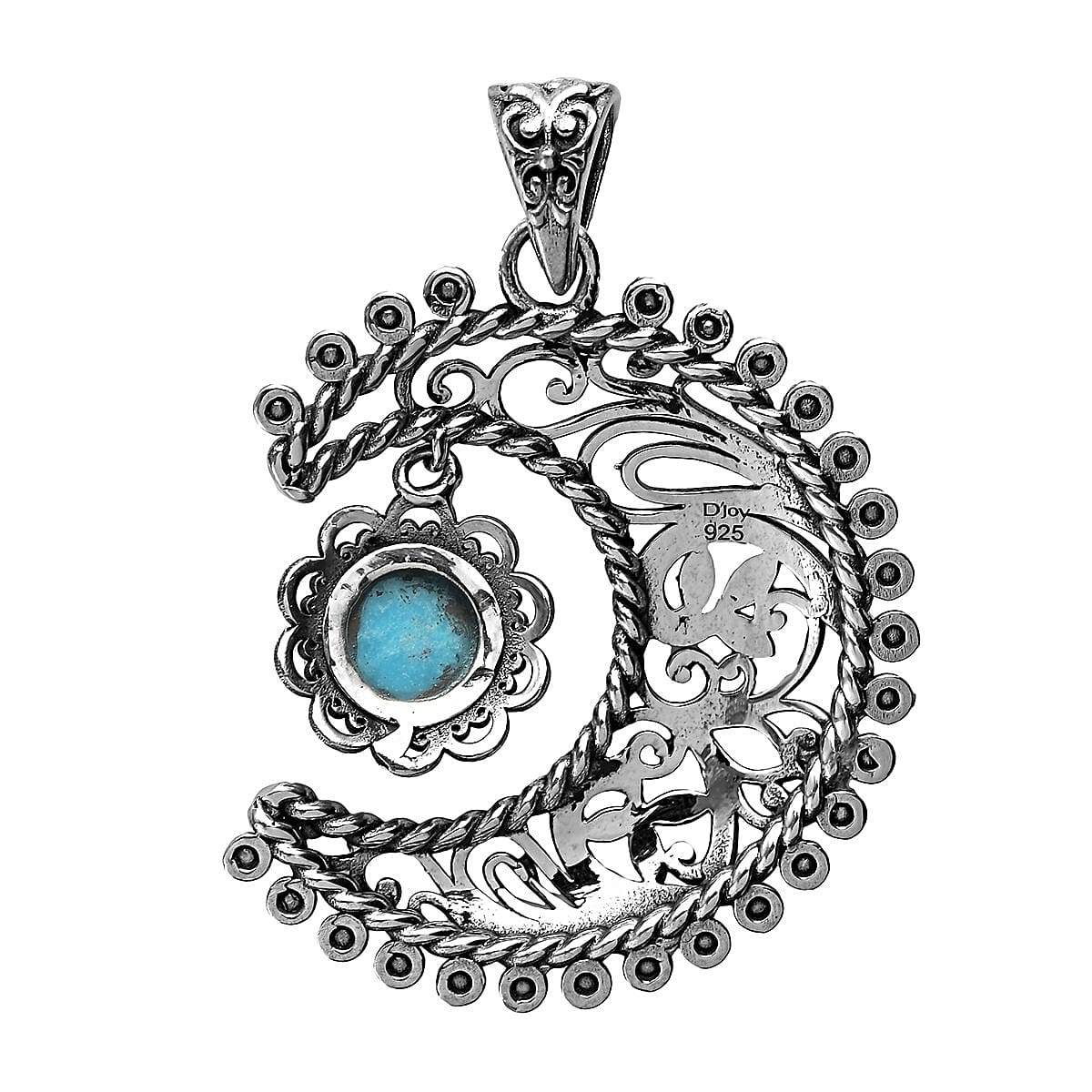 Artisan Crafted Blue Ridge Turquoise Crescent Moon Pendant in Sterling Silver 1.50 ctw image number 4