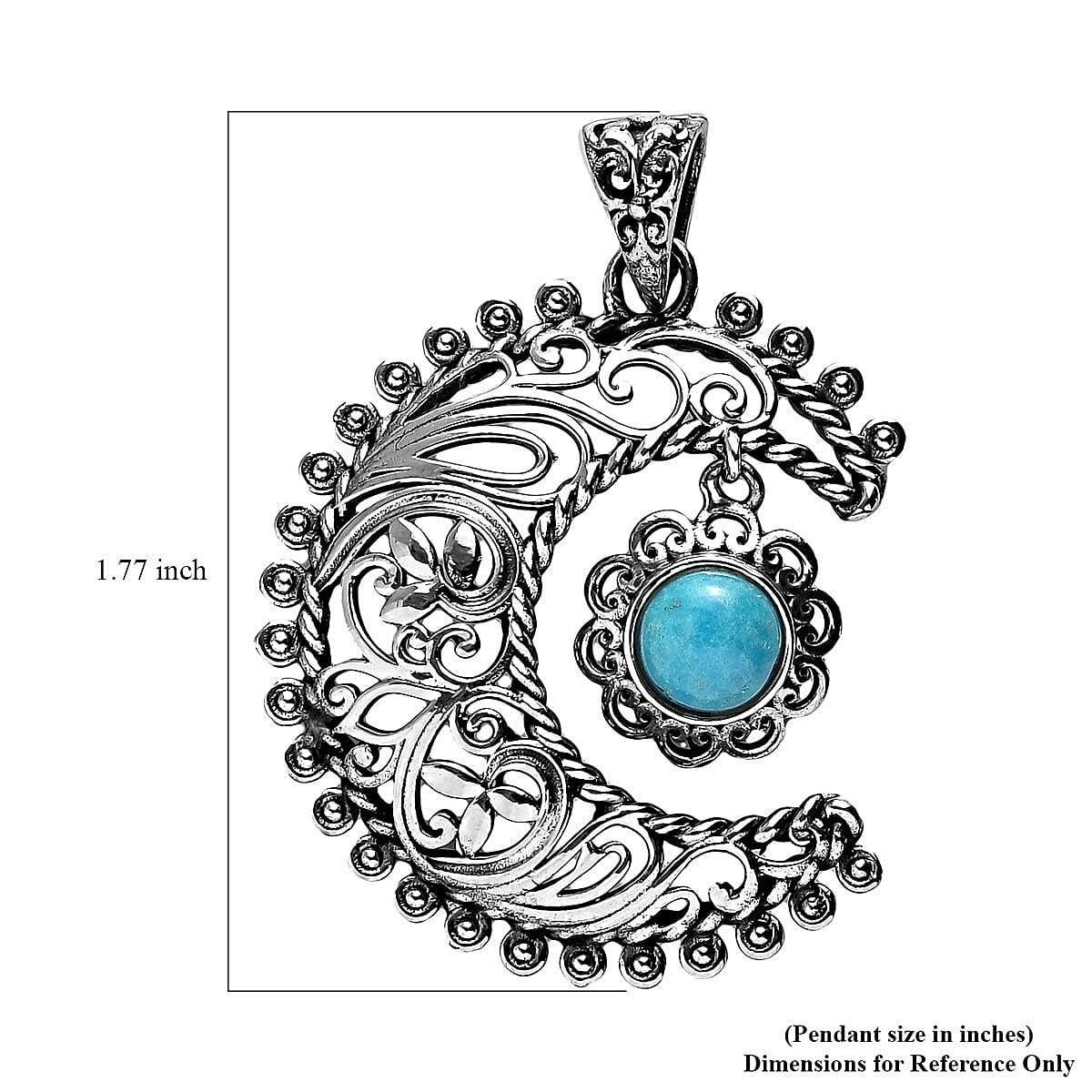Artisan Crafted Blue Ridge Turquoise Crescent Moon Pendant in Sterling Silver 1.50 ctw image number 5