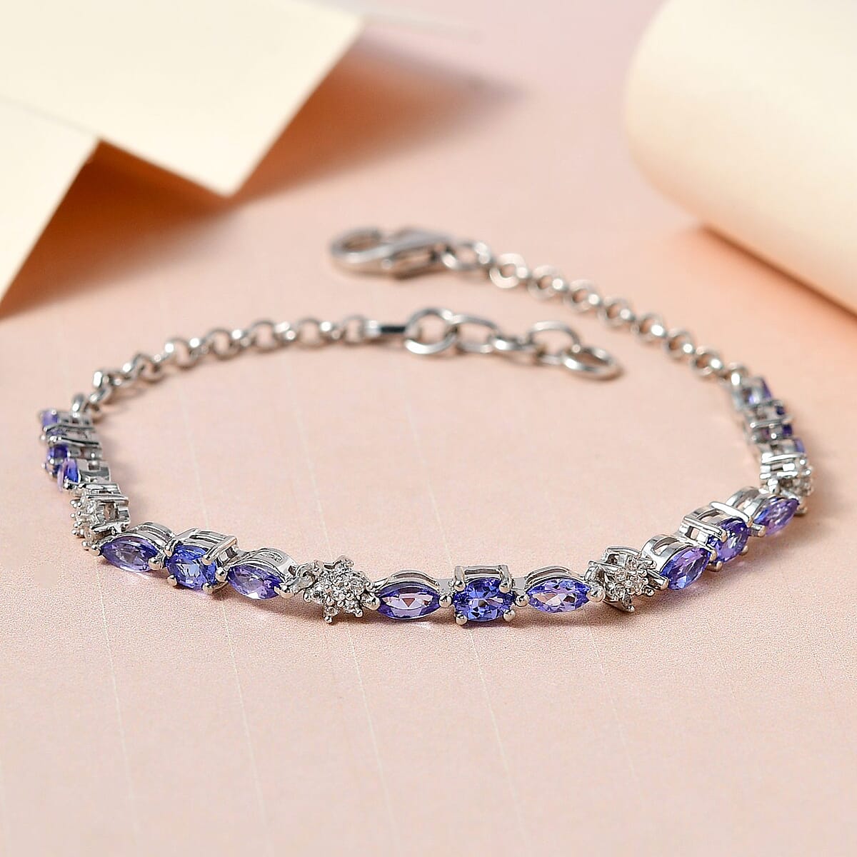 AAA Tanzanite and White Zircon Bracelet in Platinum Over Sterling Silver (7.25 In) 2.75 ctw image number 1