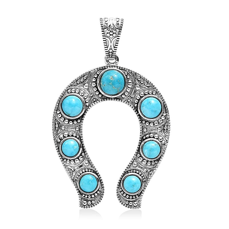 Artisan Crafted Blue Ridge Turquoise Horseshoe Pendant in Sterling Silver 6.00 ctw