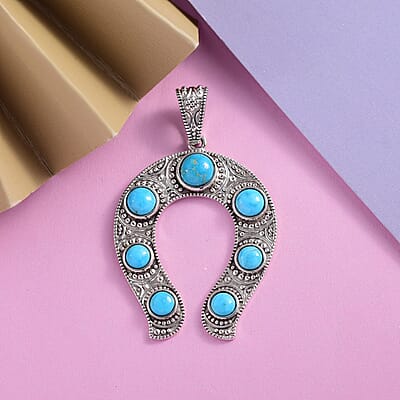 Artisan Crafted Blue Ridge Turquoise Horseshoe Pendant in Sterling Silver 6.00 ctw