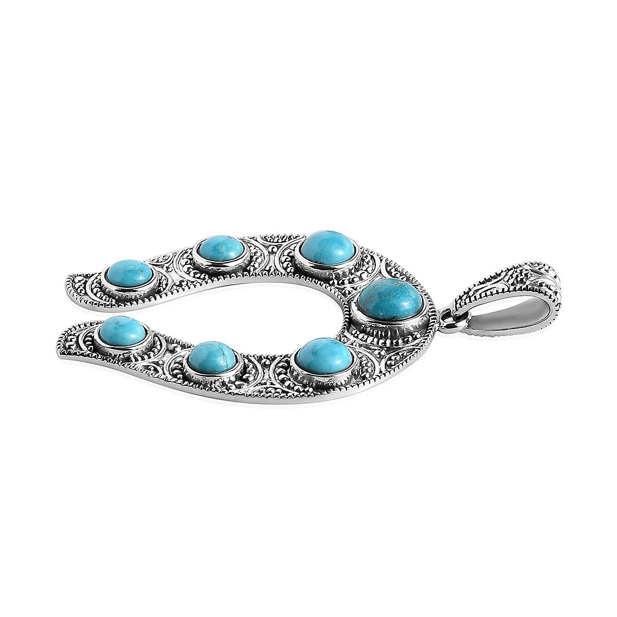 Artisan Crafted Blue Ridge Turquoise Horseshoe Pendant in Sterling Silver 6.00 ctw image number 3
