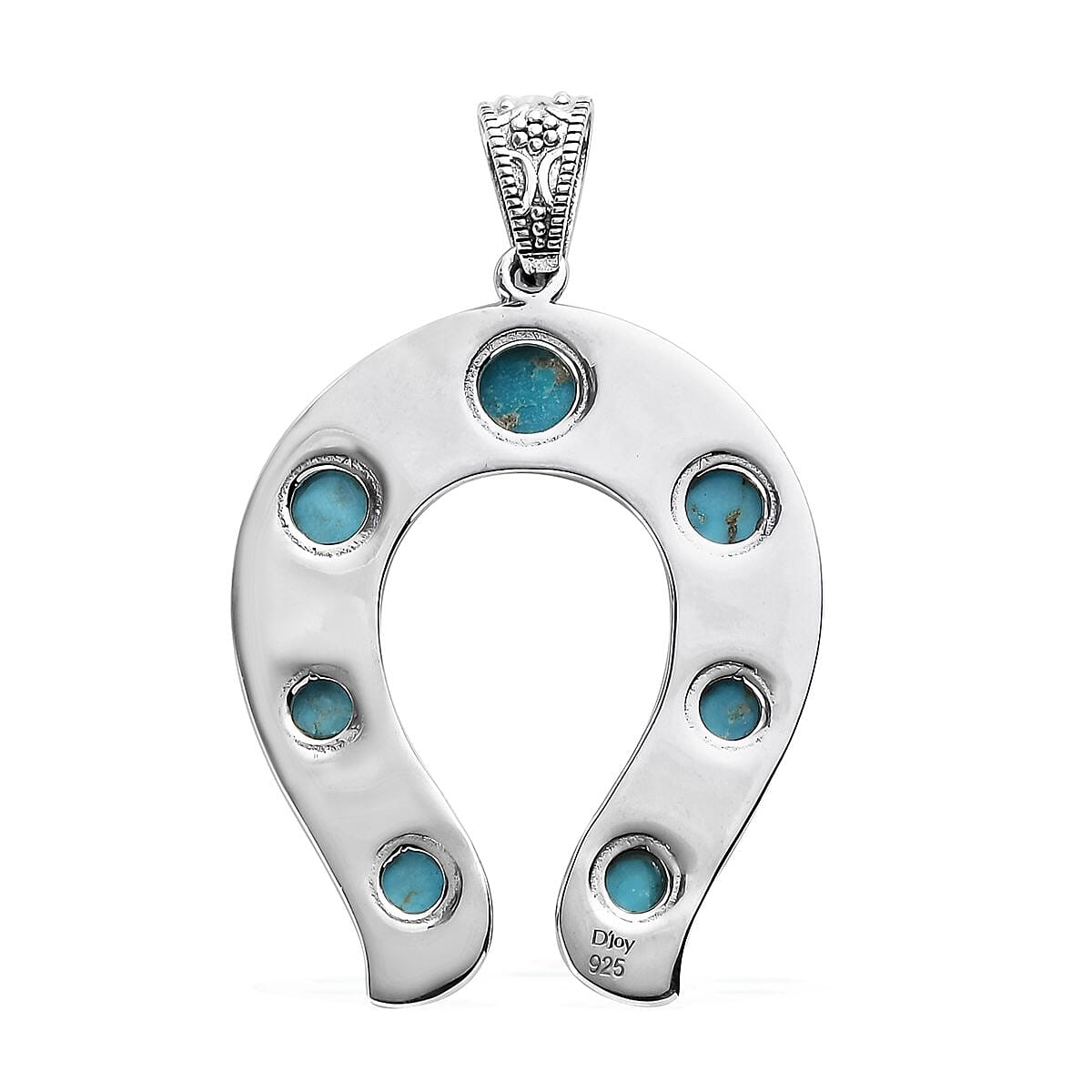 Artisan Crafted Blue Ridge Turquoise Horseshoe Pendant in Sterling Silver 6.00 ctw image number 4