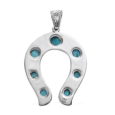 Artisan Crafted Blue Ridge Turquoise Horseshoe Pendant in Sterling Silver 6.00 ctw