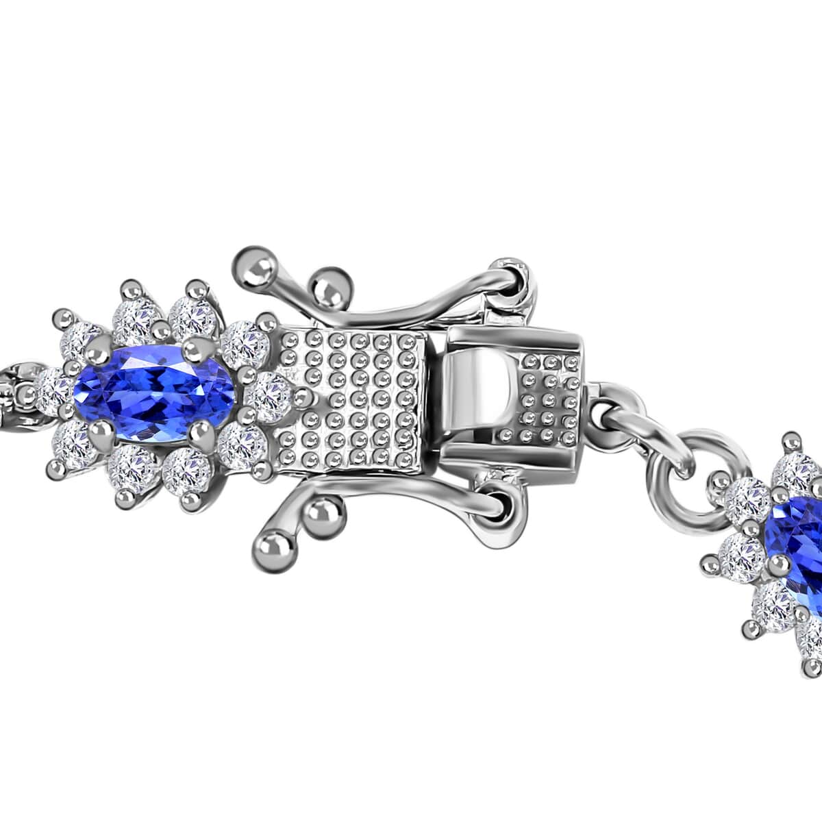 AAA Tanzanite and Moissanite Bracelet in Platinum Over Sterling Silver (7.25 In) 13.50 Grams 7.40 ctw image number 5