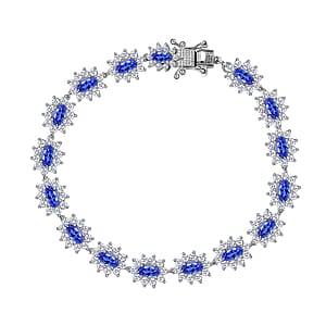 AAA Tanzanite and Moissanite Bracelet in Platinum Over Sterling Silver (6.50 In) 6.90 ctw