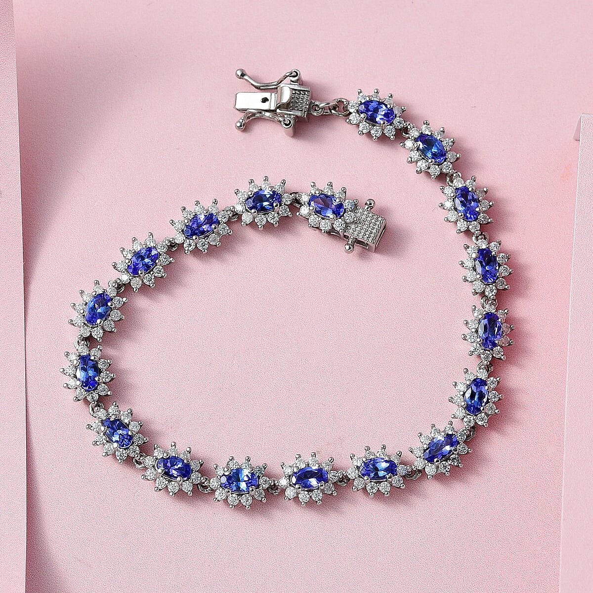 AAA Tanzanite and Moissanite Bracelet in Platinum Over Sterling Silver (6.50 In) 6.90 ctw image number 1