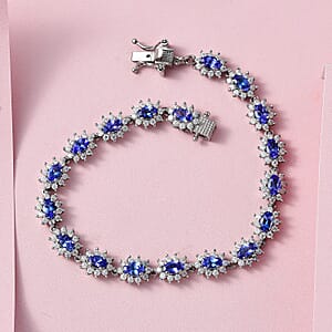 AAA Tanzanite and Moissanite Bracelet in Platinum Over Sterling Silver (6.50 In) 6.90 ctw