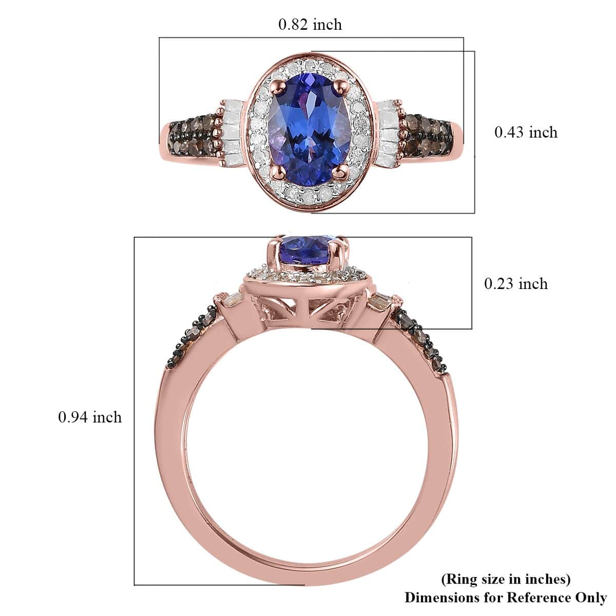AAA Tanzanite and Natural Champagne and White Diamond Halo Ring in Vermeil Rose Gold Over Sterling Silver (Size 10.0) 1.35 ctw image number 5