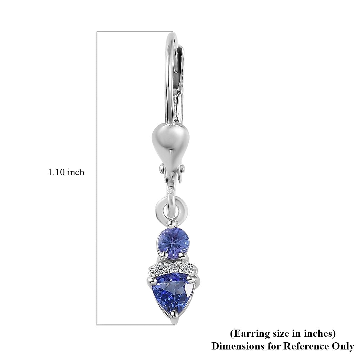 AAA Tanzanite and White Zircon Lever Back Earrings in Platinum Over Sterling Silver 0.85 ctw image number 4