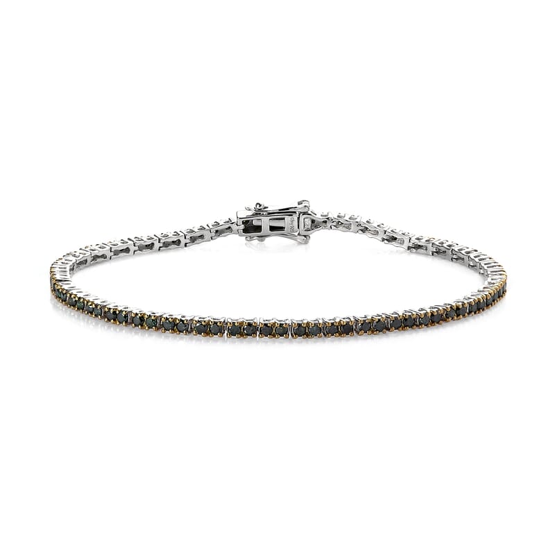Green Diamond Tennis Bracelet in Platinum Over Sterling Silver (7.25 In) 3.00 ctw