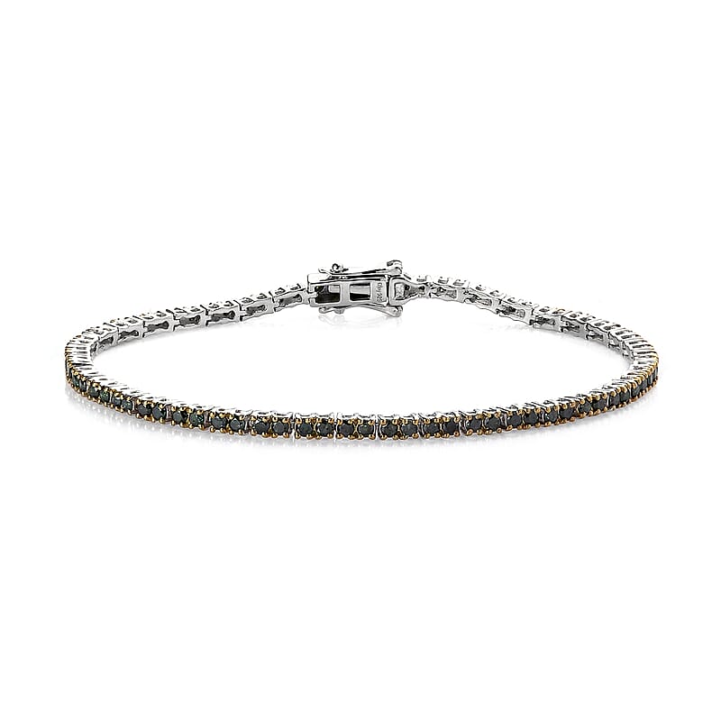 Green Diamond Tennis Bracelet in Platinum Over Sterling Silver (7.25 In) 3.00 ctw