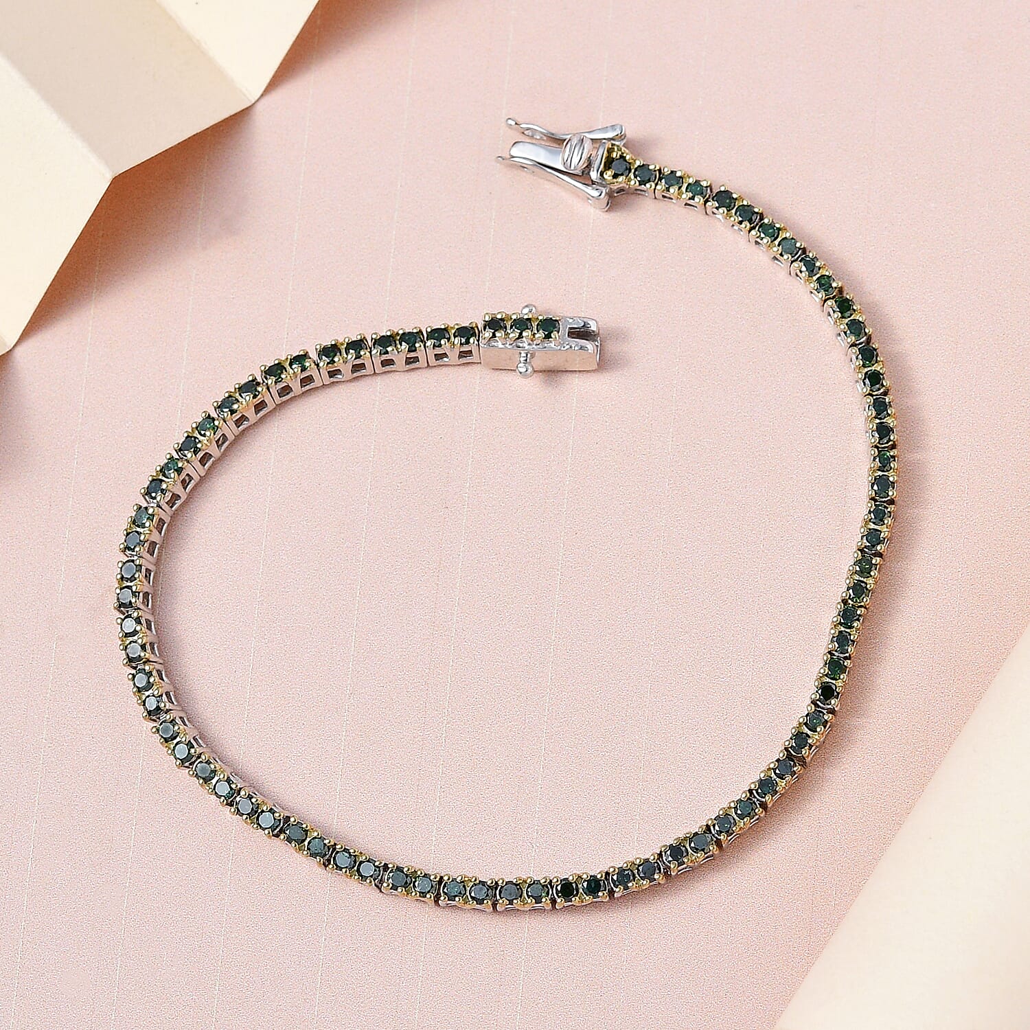 Green Diamond Tennis Bracelet in Platinum Over Sterling Silver (7.25 In) 3.00 ctw