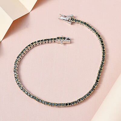 Green Diamond Tennis Bracelet in Platinum Over Sterling Silver (7.25 In) 3.00 ctw