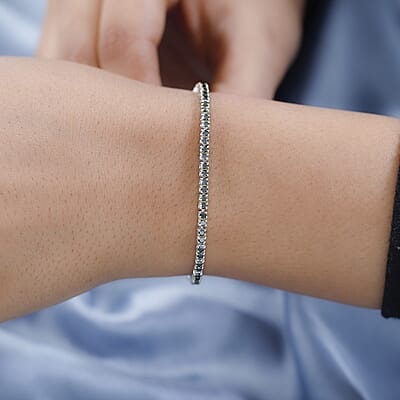Green Diamond Tennis Bracelet in Platinum Over Sterling Silver (7.25 In) 3.00 ctw