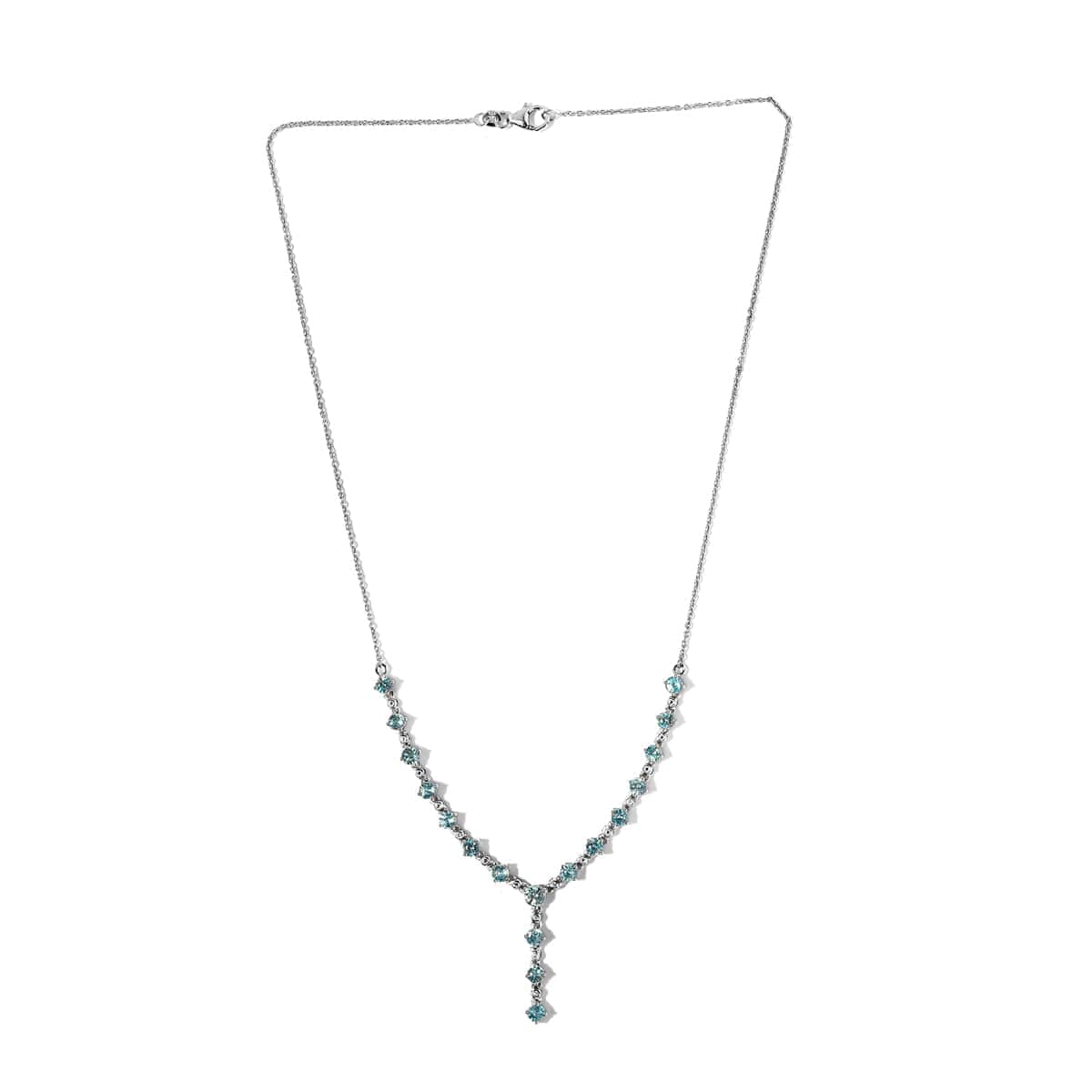 Premium Cambodian Blue Zircon and White Zircon Necklace 20 Inches in Platinum Over Sterling Silver 7.50 ctw image number 0