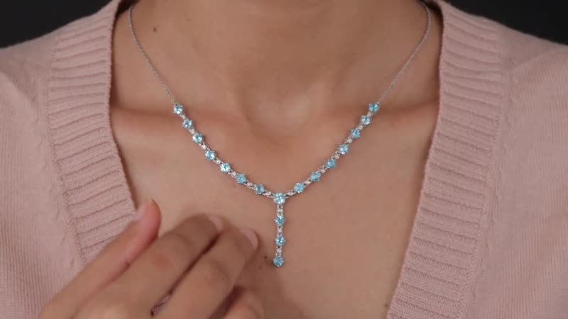 Premium Cambodian Blue Zircon and White Zircon Necklace 20 Inches in Platinum Over Sterling Silver 7.50 ctw