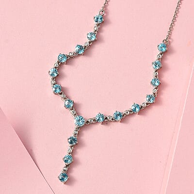 Premium Cambodian Blue Zircon and White Zircon Necklace 20 Inches in Platinum Over Sterling Silver 7.50 ctw
