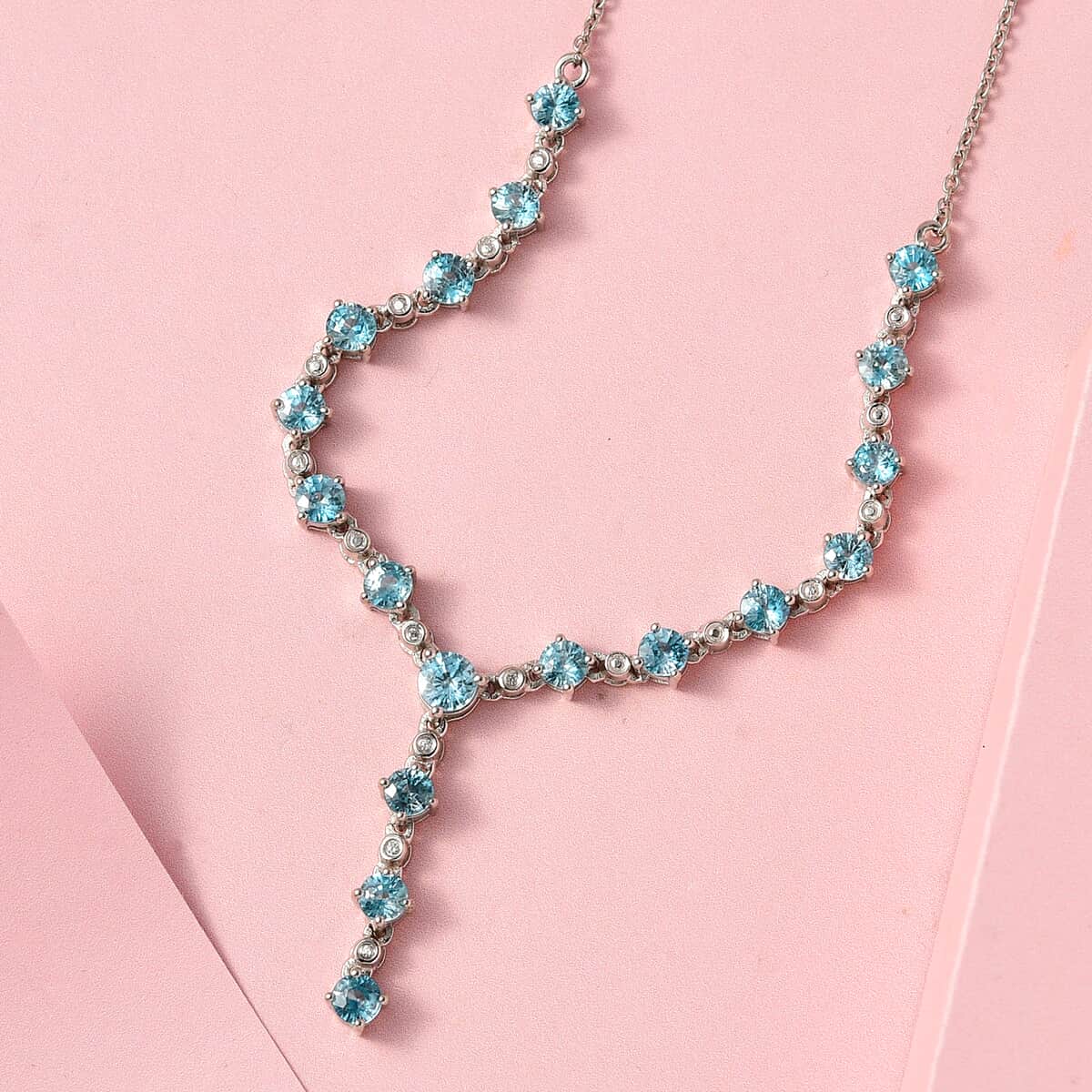 Premium Cambodian Blue Zircon and White Zircon Necklace 20 Inches in Platinum Over Sterling Silver 7.50 ctw image number 1