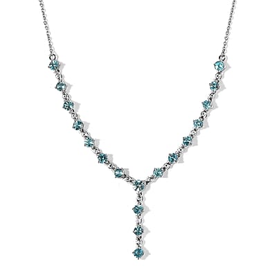 Premium Cambodian Blue Zircon and White Zircon Necklace 20 Inches in Platinum Over Sterling Silver 7.50 ctw