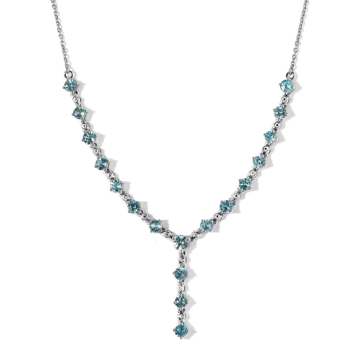 Premium Cambodian Blue Zircon and White Zircon Necklace 20 Inches in Platinum Over Sterling Silver 7.50 ctw image number 3